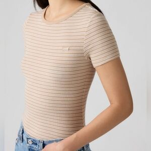 *Levi's Women's Hayes Short Sleeve Crewneck Stripes Tee Top Safari Stripe Sz Med